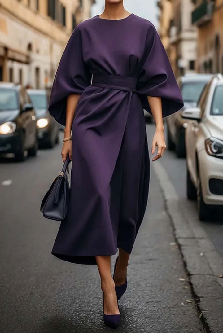Robe Midi Élégante à Manches Amples pour Femme