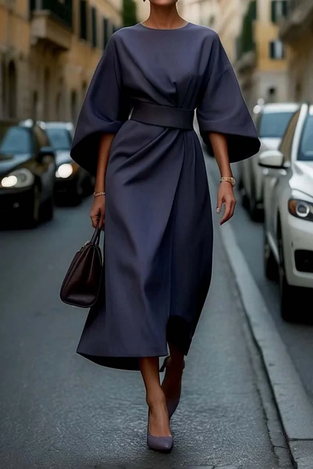 Robe Midi Élégante à Manches Amples pour Femme