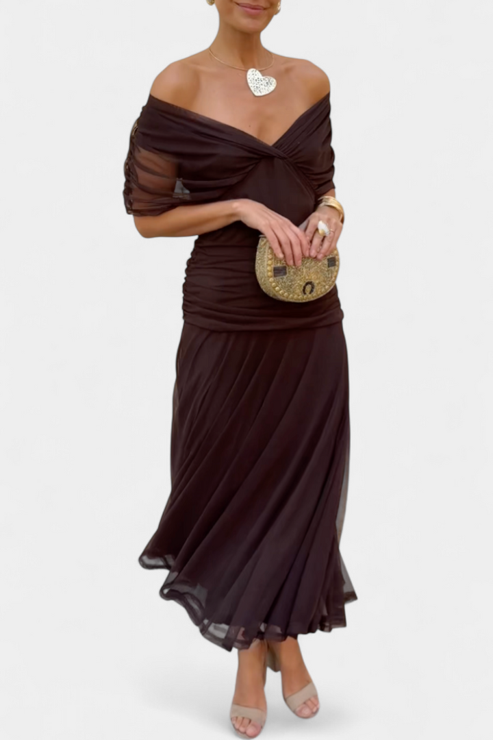 Robe de Soirée Femme Longue Fluide à Épaules Dégagées