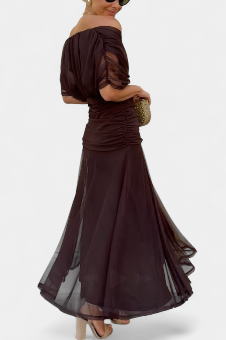 Robe de Soirée Femme Longue Fluide à Épaules Dégagées