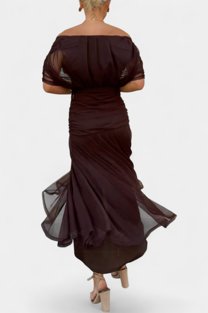 Robe de Soirée Femme Longue Fluide à Épaules Dégagées