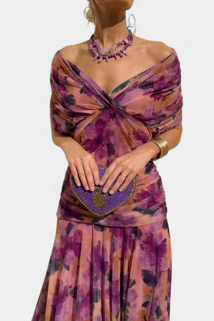 Robe de Soirée Femme Longue Fluide à Épaules Dégagées