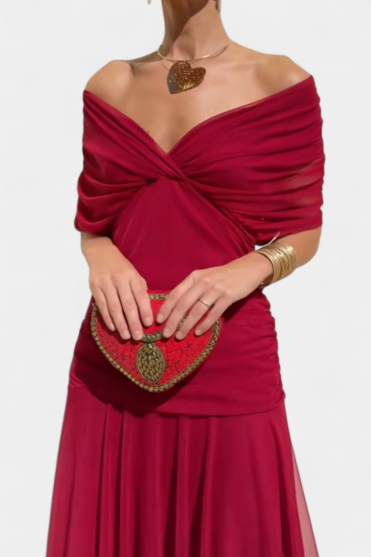 Robe de Soirée Femme Longue Fluide à Épaules Dégagées