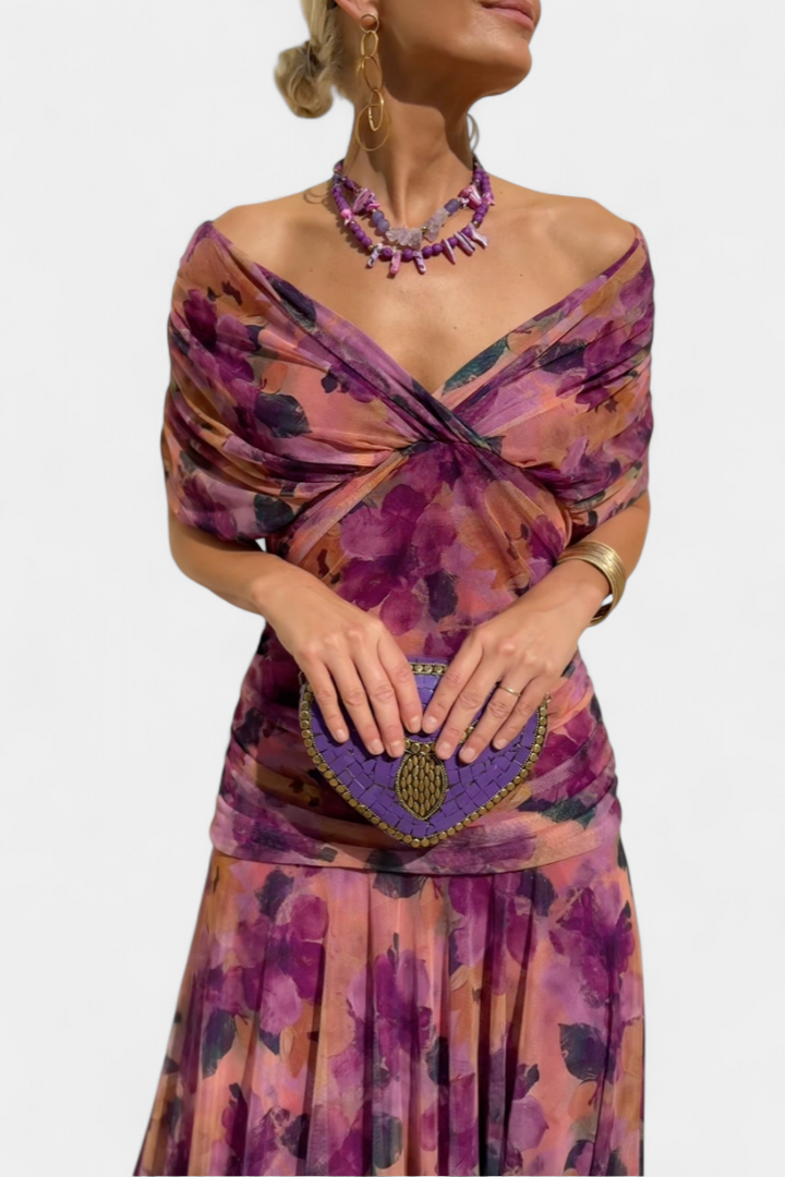 Robe de Soirée Femme Longue Fluide à Épaules Dégagées