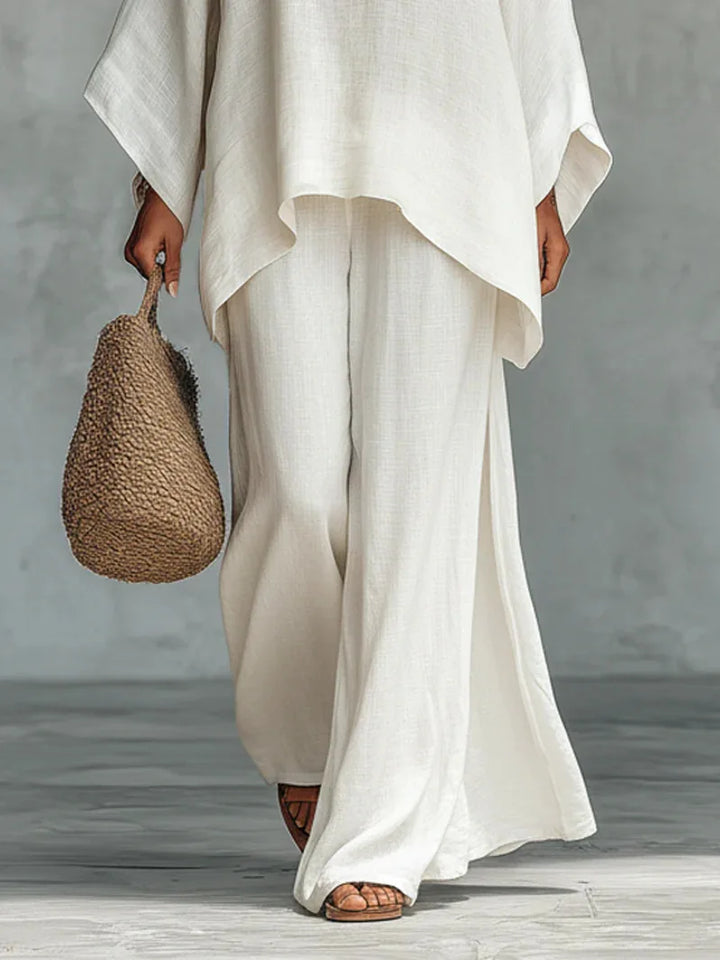 Ensemble Élégant Femme avec Haut Asymétrique et Pantalon Fluide