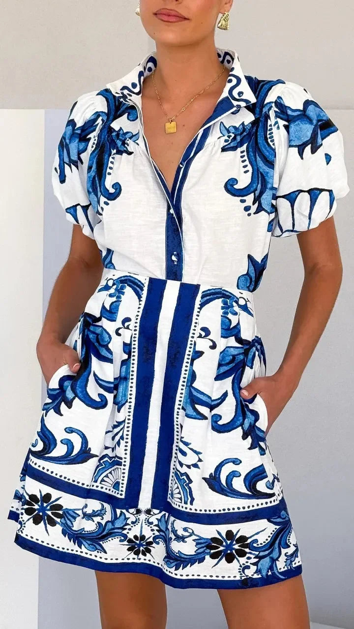 Robe Mini Fleurs Manches Bouffantes pour femme