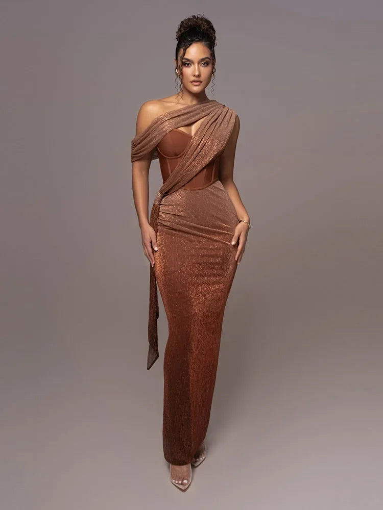 Robe Longue Élégante à Épaule Dénudée pour Femme