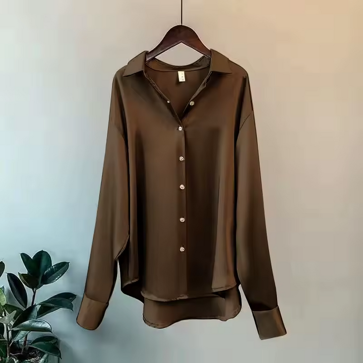 Blouse Femme Satinée Boutonnée à Manches Longues