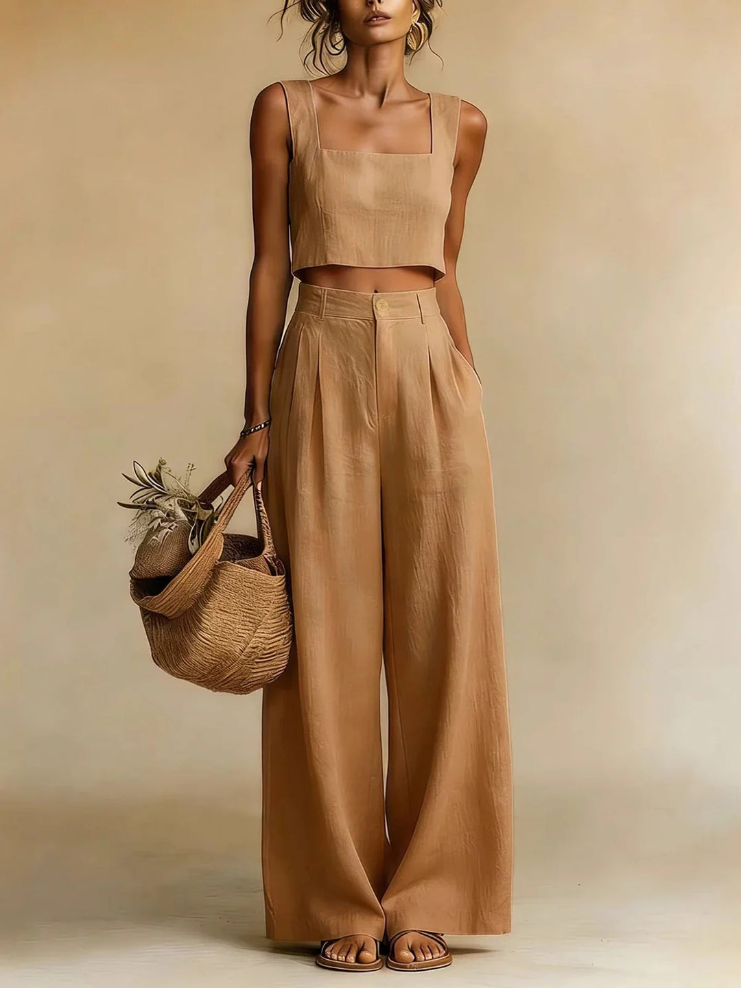 Ensemble Femme Palazzo avec Haut Élégant et Pantalon Fluide