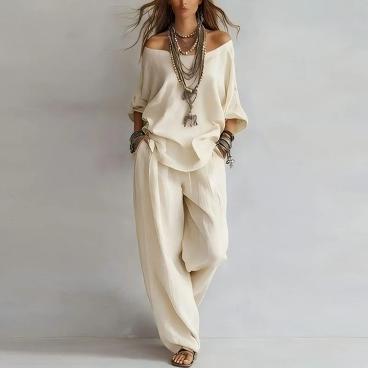 Ensemble Femme à Épaules Dénudées et Pantalon Large