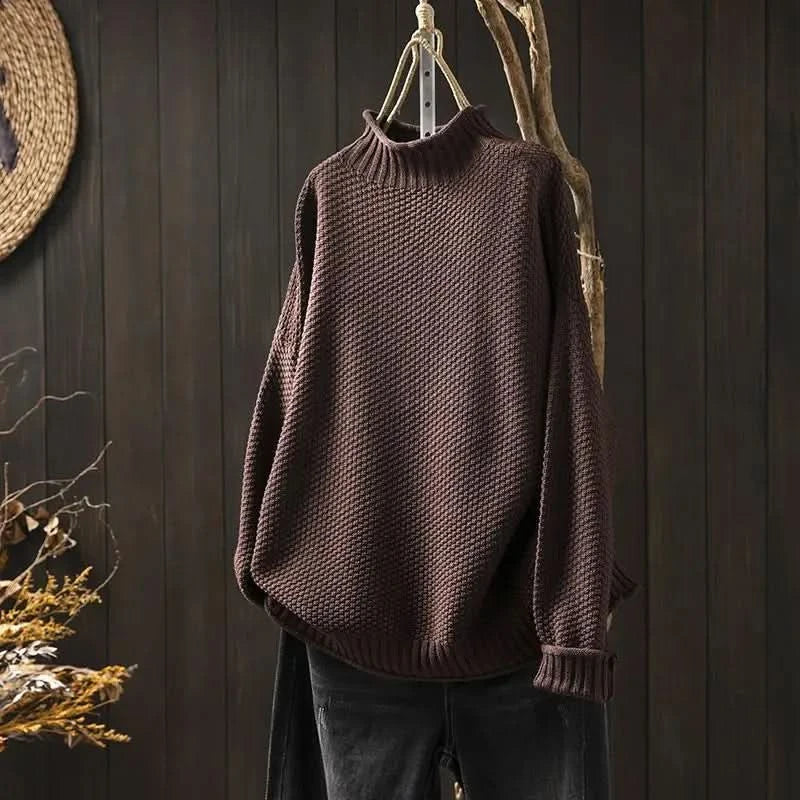 Dámský oversized svetr s kulatým výstřihem a strukturovaným úpletem