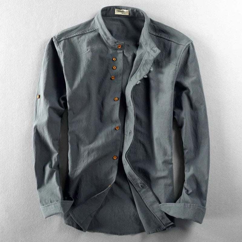 Camicia casual da uomo con colletto alla coreana