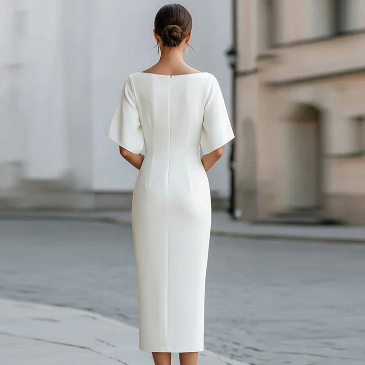 Robe Midi Élégante Femme à Encolure Bateau