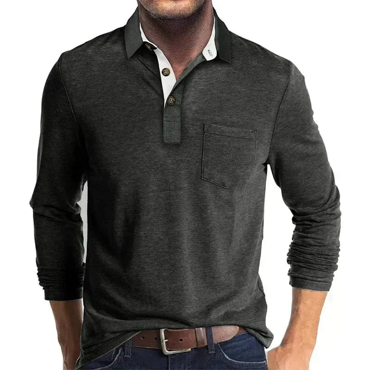 Pánský ležérní svetr s knoflíkovým límcem