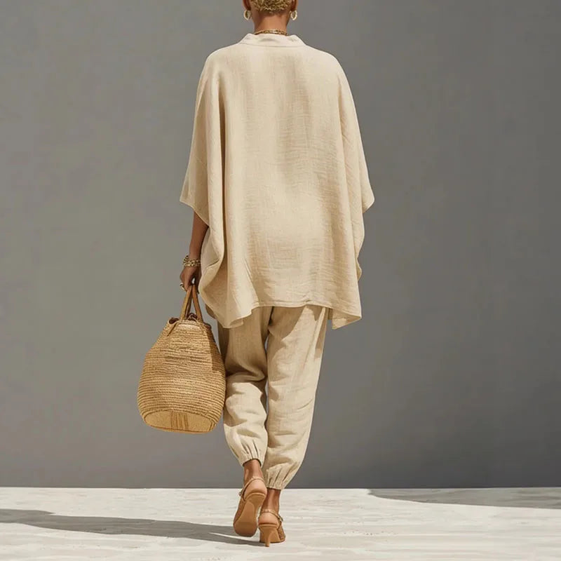 Bohemian Chic Set with Flowing Top and Loose Pants