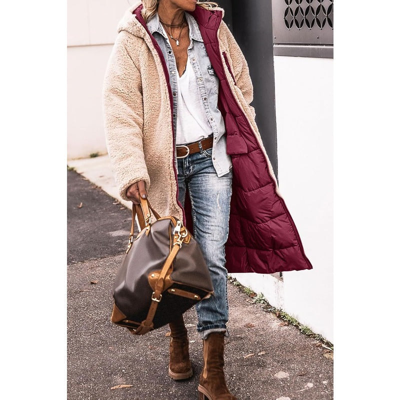 Manteau femme long matelassé à capuche