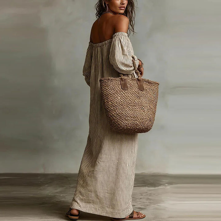 Abito lungo donna con spalle scoperte in stile bohémien
