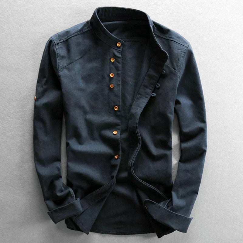Camicia casual da uomo con colletto alla coreana