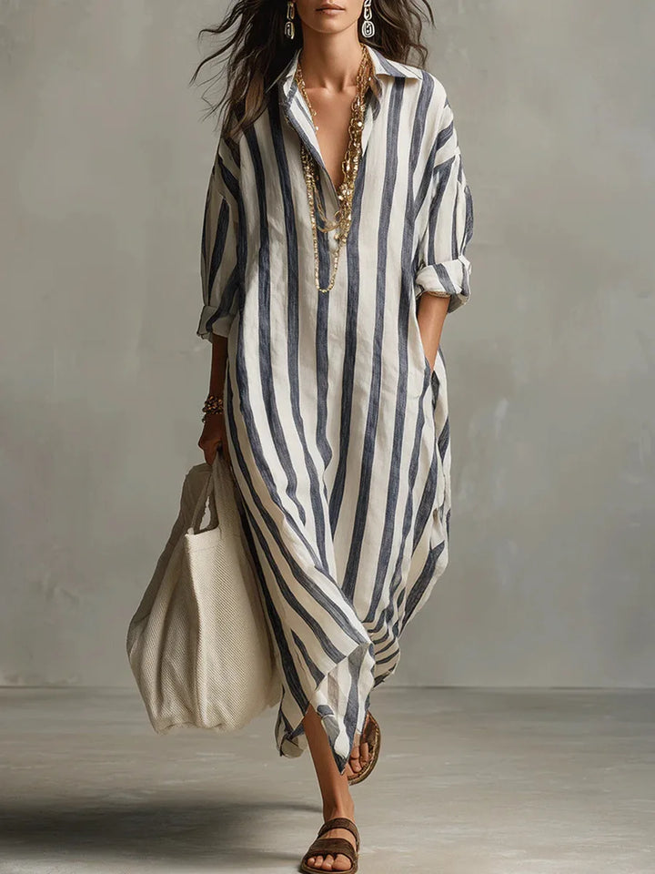 Robe Chemise Longue Rayée Décontractée pour Femme