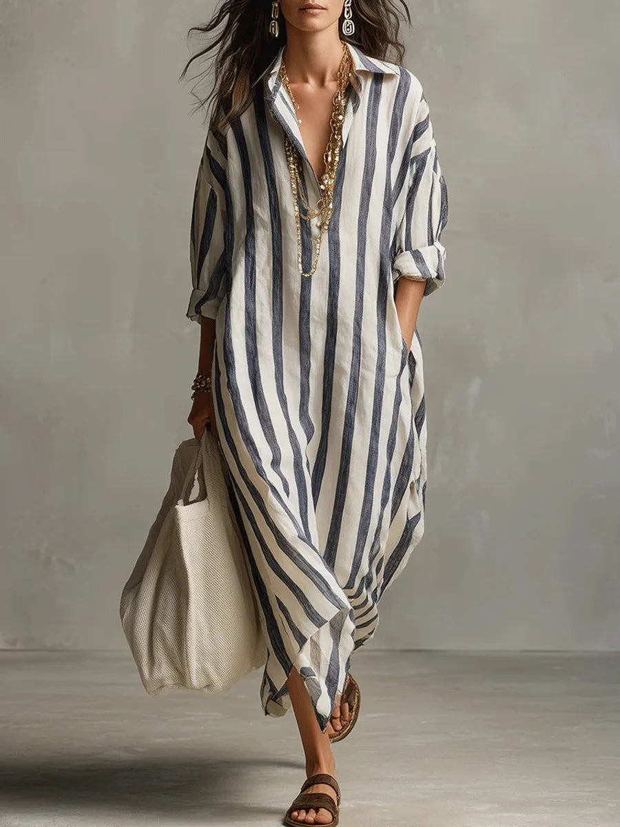 Vestito Camicia Lunga a Righe da Donna