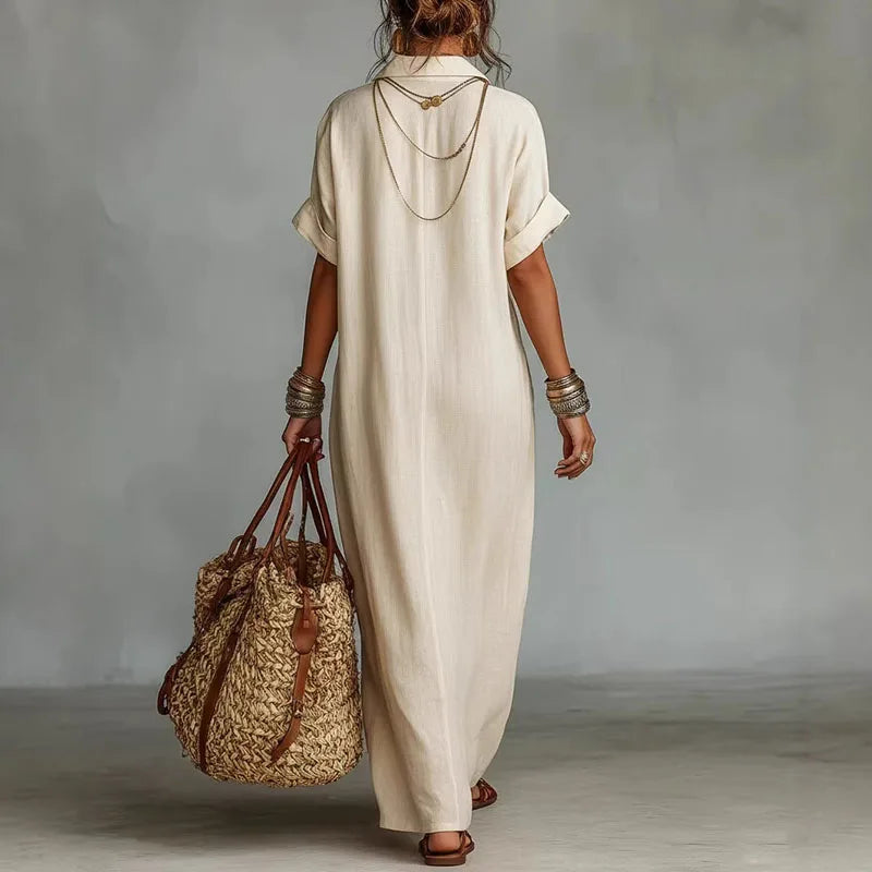 Abito Maxi Bohemien Donna con Stampa e Scollo a V