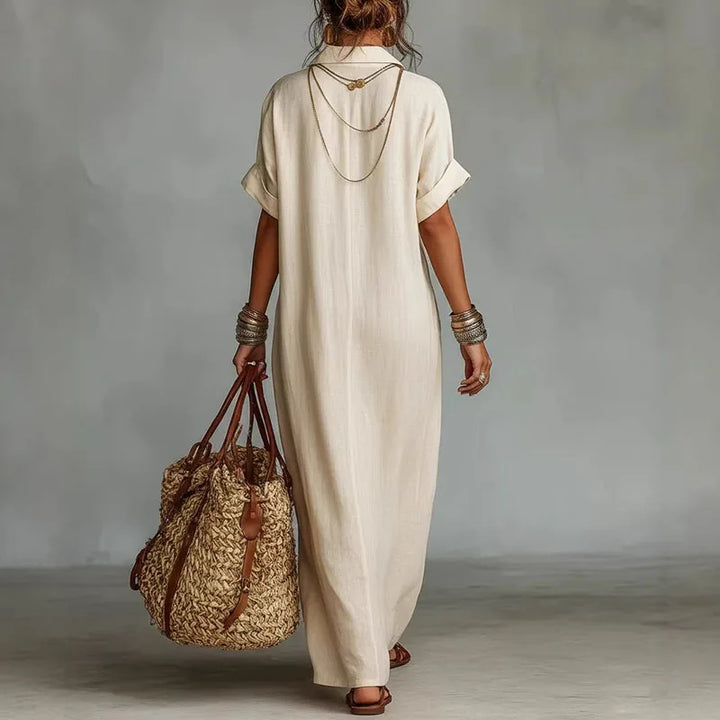 Abito Maxi Bohemien Donna con Stampa e Scollo a V