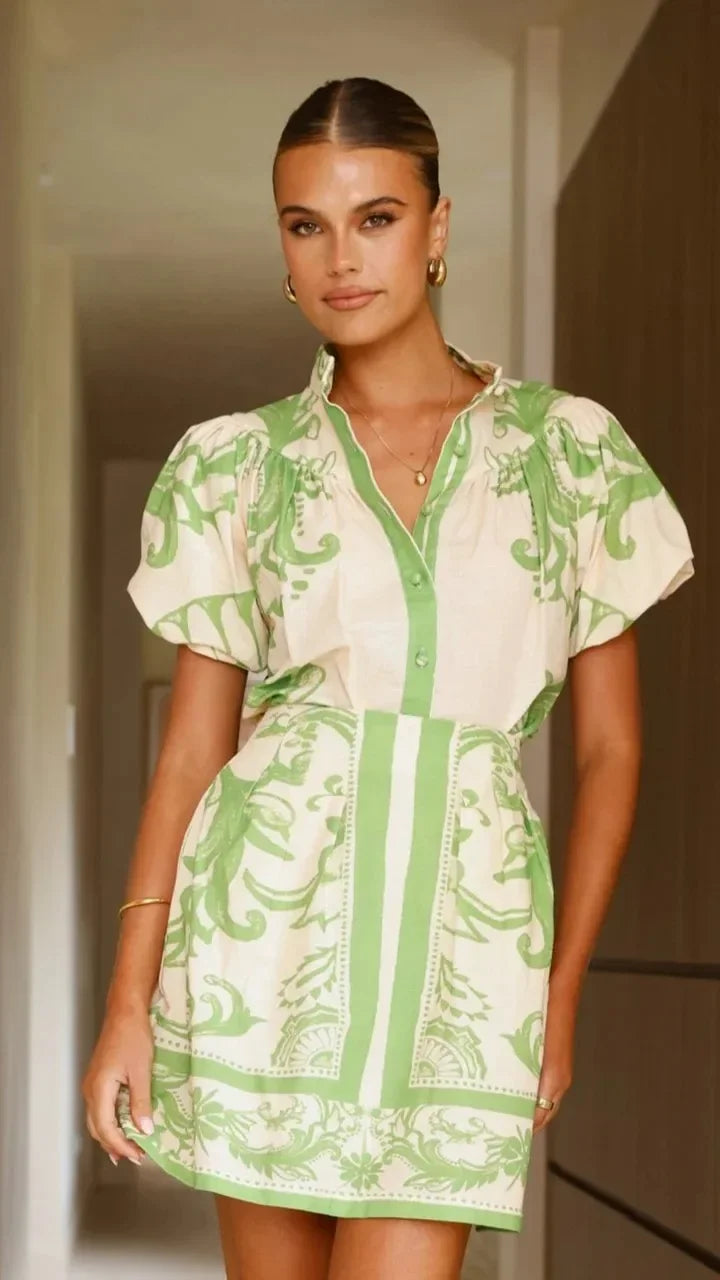 Robe Mini Fleurs Manches Bouffantes pour femme
