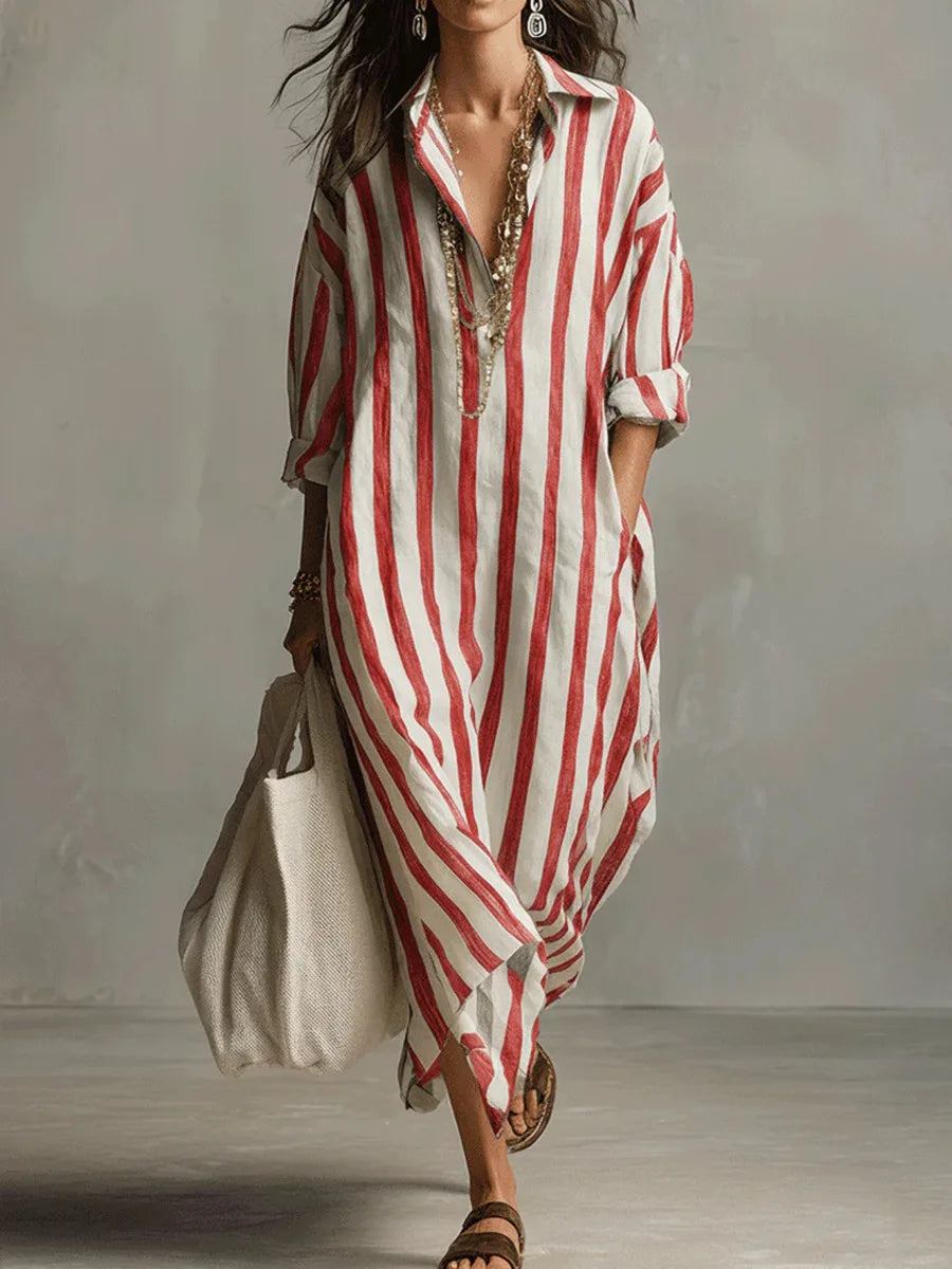 Robe Chemise Longue Rayée Décontractée pour Femme