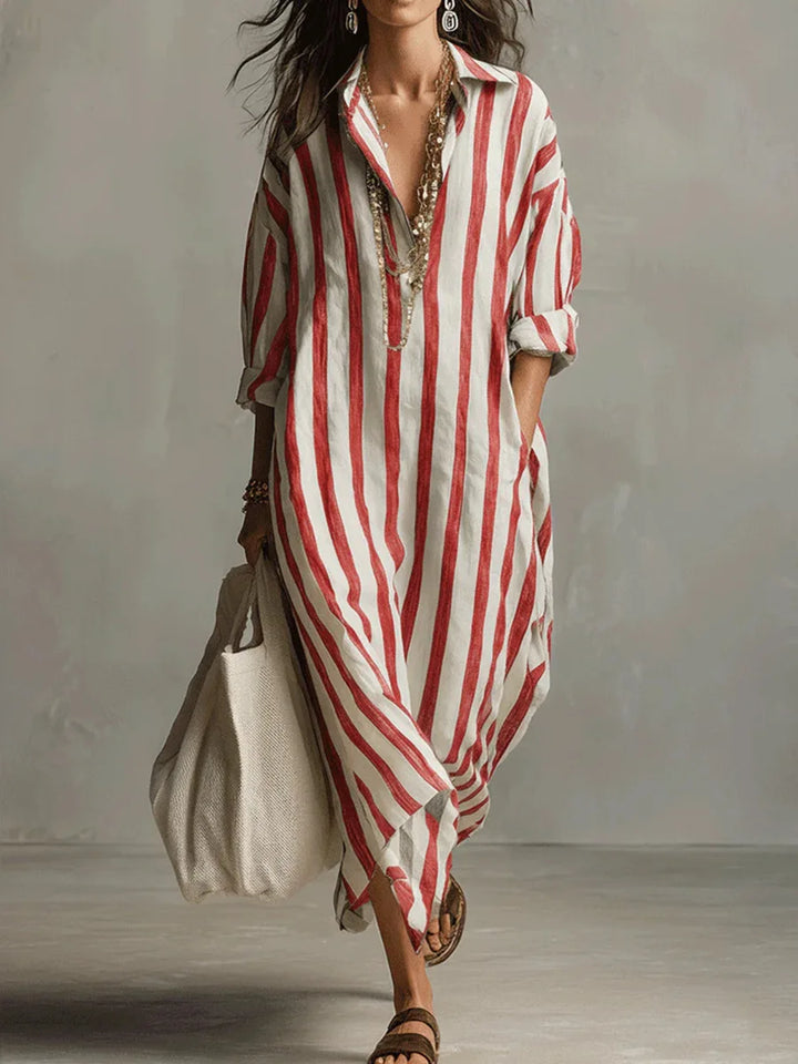 Robe Chemise Longue Rayée Décontractée pour Femme