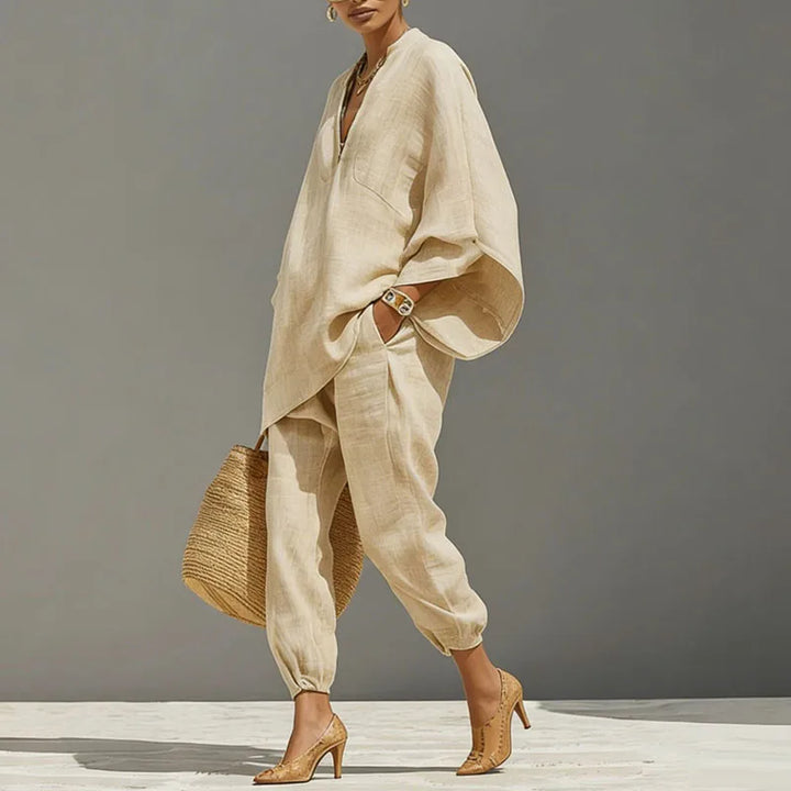 Bohemian Chic Set with Flowing Top and Loose Pants