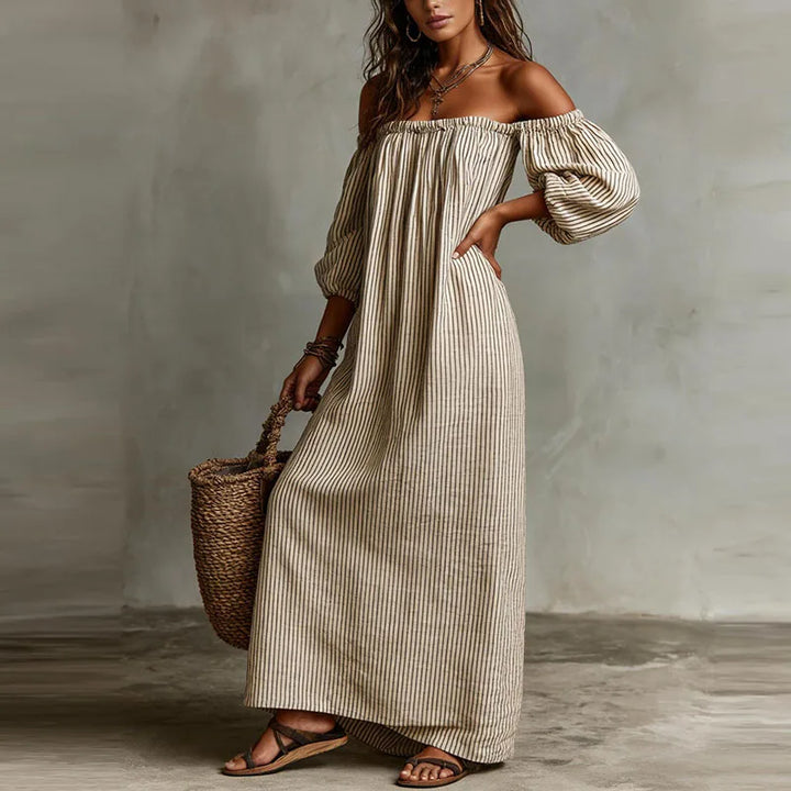 Abito lungo donna con spalle scoperte in stile bohémien