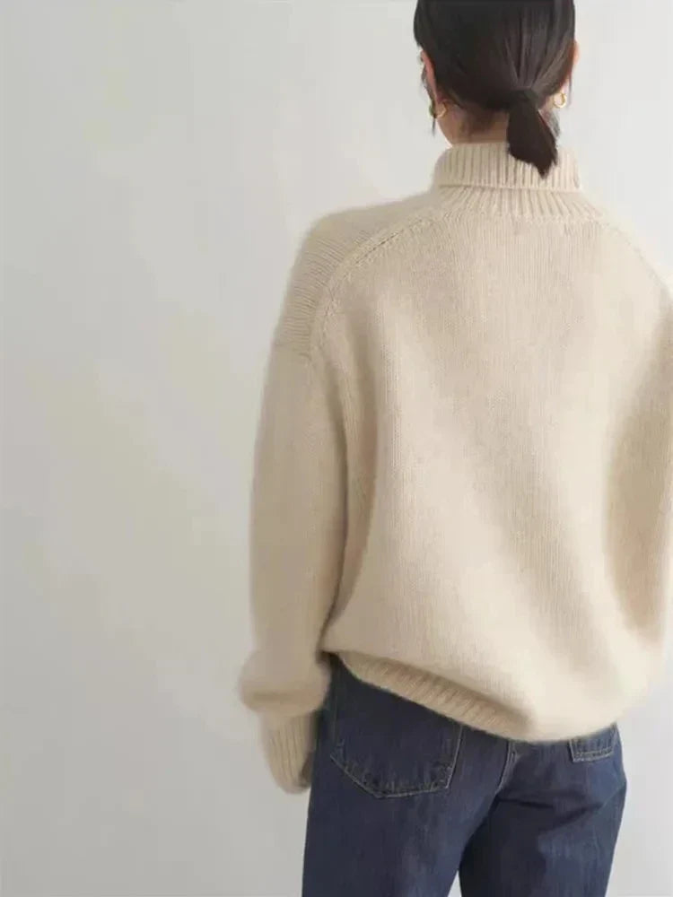 Pull femme à col roulé en maille douce et chaude