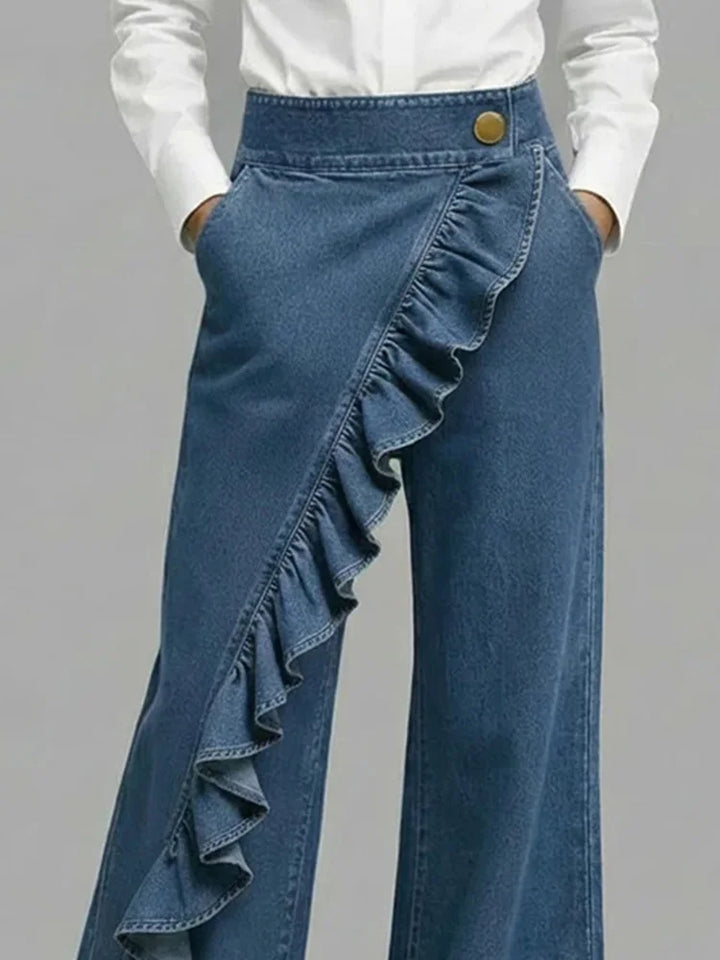 Jean Femme Asymétrique à Jambes Larges et Style Vintage