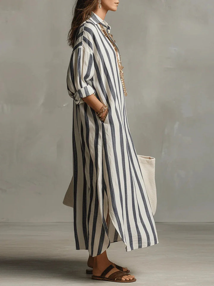 Vestito Camicia Lunga a Righe da Donna