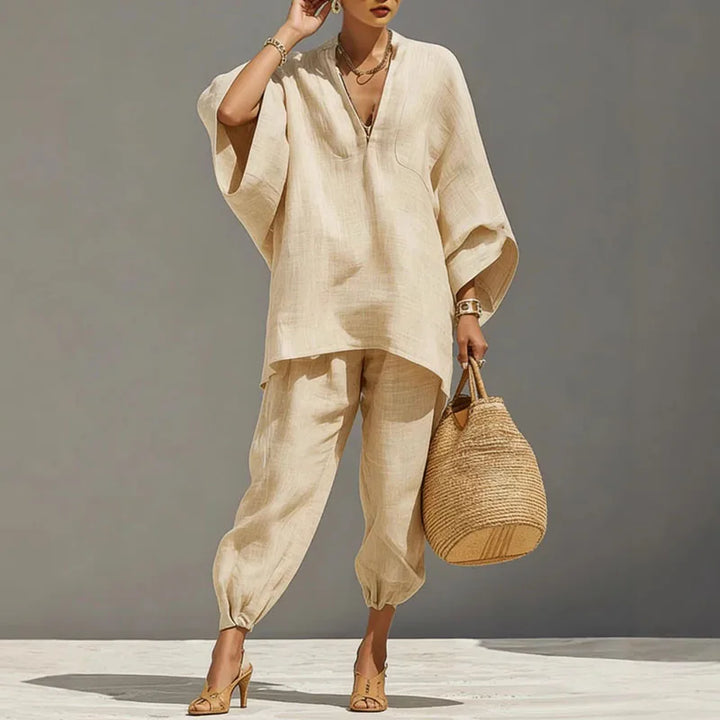 Bohemian Chic Set with Flowing Top and Loose Pants