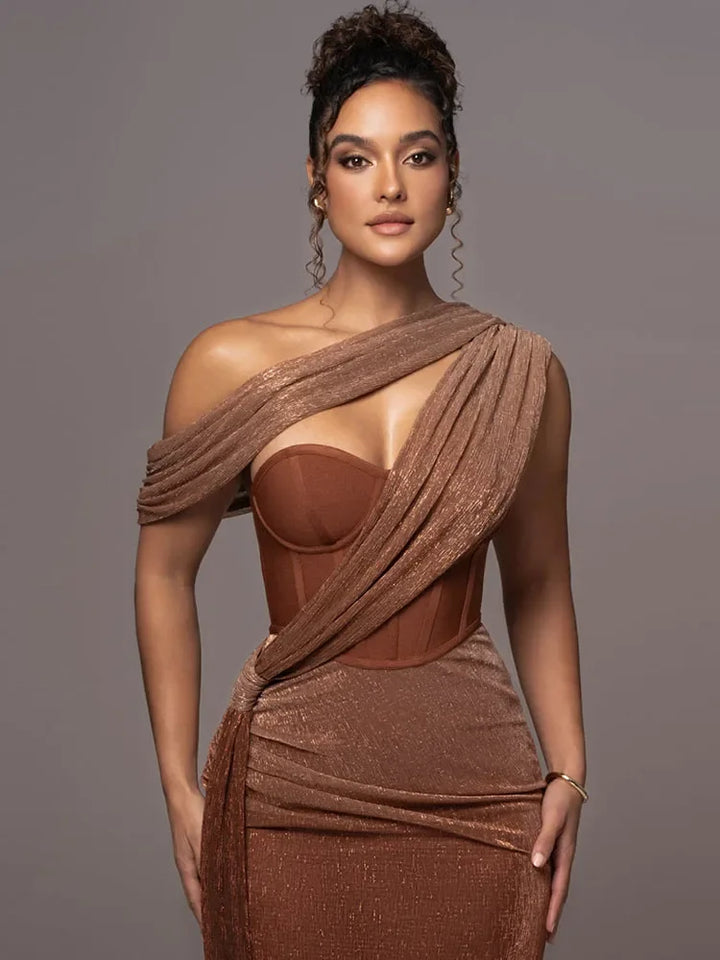Robe Longue Élégante à Épaule Dénudée pour Femme