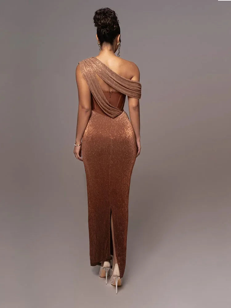 Robe Longue Élégante à Épaule Dénudée pour Femme