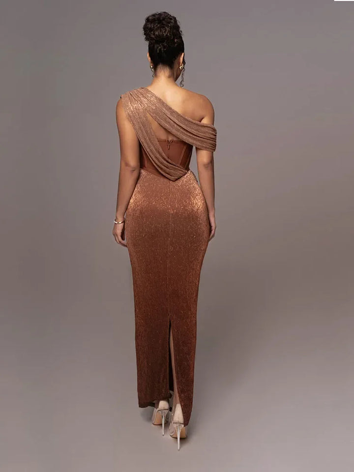 Robe Longue Élégante à Épaule Dénudée pour Femme