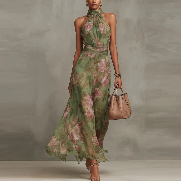Robe Longue Fleurie Femme à Col Halter