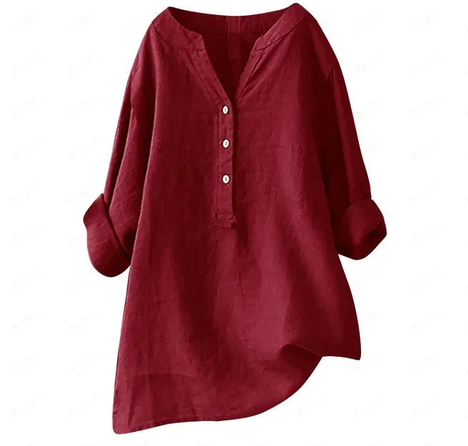 Blouse Femme Décontractée à Col V Boutonné