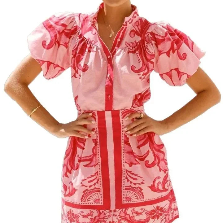 Robe Mini Fleurs Manches Bouffantes pour femme