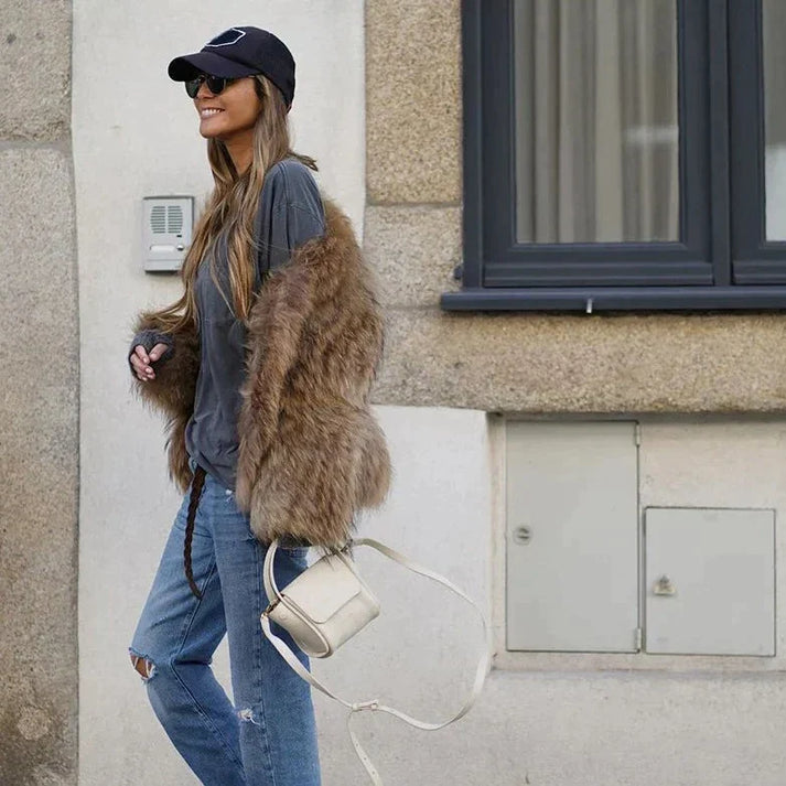 Abrigo de invierno oversize de piel sintética para mujer