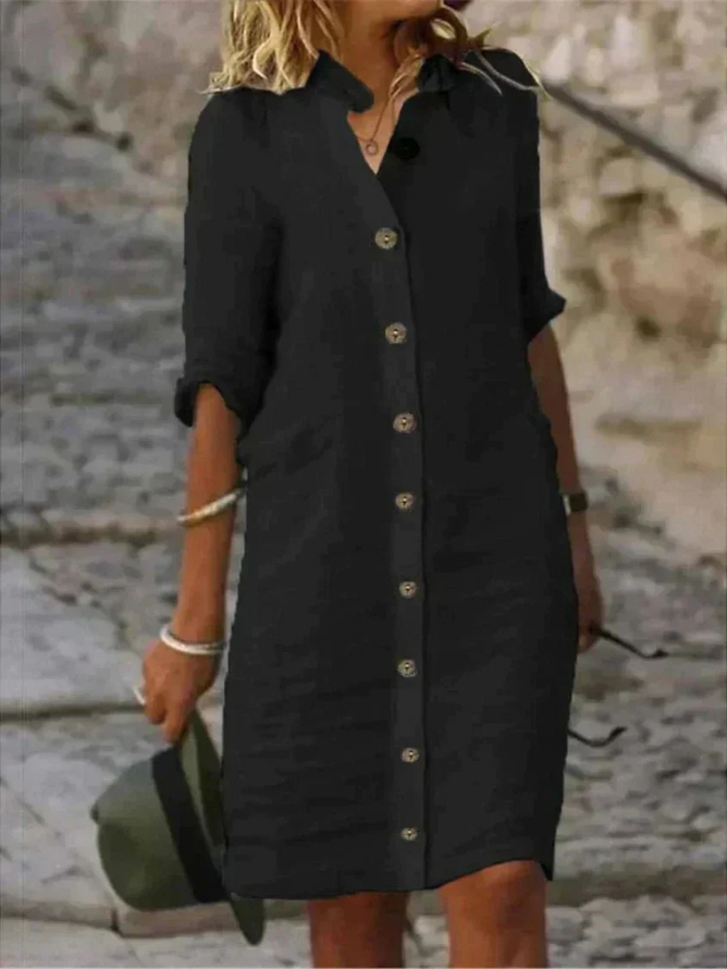 Robe chemise lin femme boutons col classique