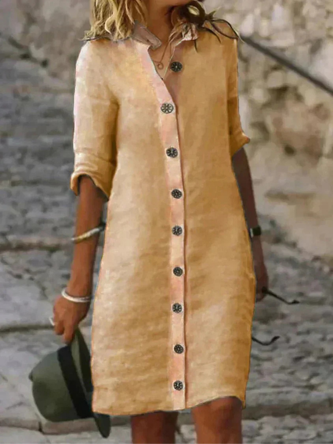 ladies linen shirt dresses Dress INK SOFT FADE / S/42 Patch pocket Women's linen shirt dress with