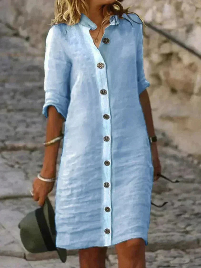 Robe chemise lin femme boutons col classique