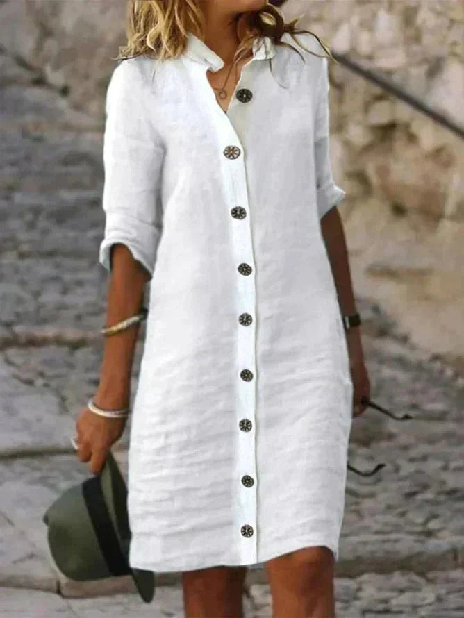 Robe chemise lin femme boutons col classique