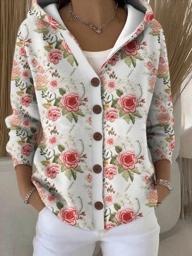 Cardigan Femme à Capuche et Boutons Coloré