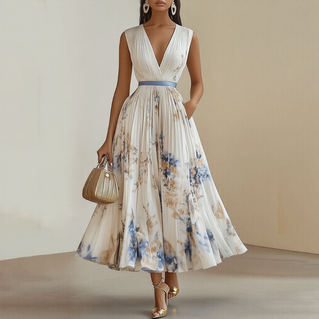 Robe Midi Fleurie à Col V pour Femme Romantique