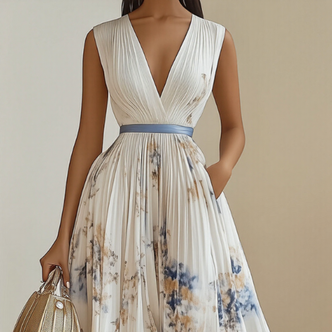 Robe Midi Fleurie à Col V pour Femme Romantique
