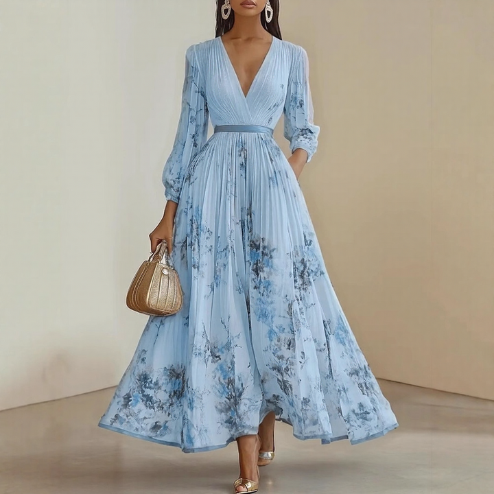 Robe Midi Fleurie à Col V pour Femme Romantique